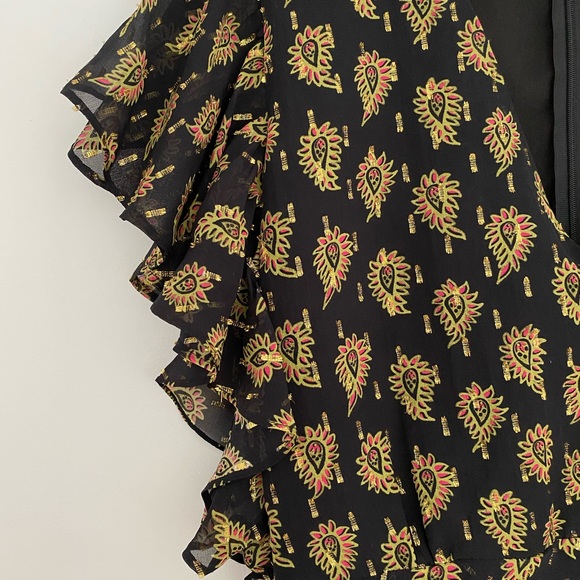 Boho Wrap Dress Ruffle Gold Black S / US 4 - Picture 8 of 12